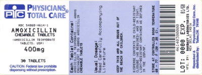 image of Amoxicillin 400 mg package label